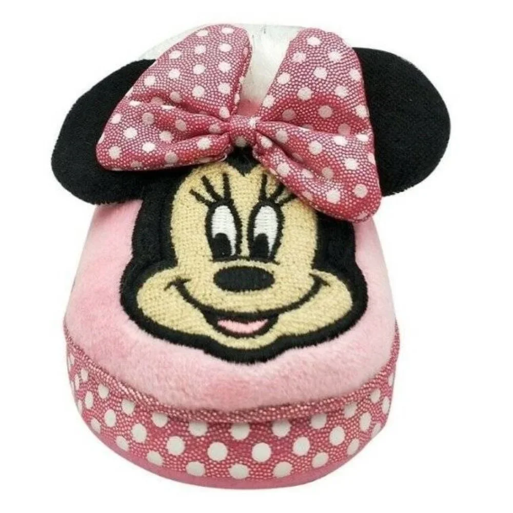 Toddler Girls Disney Minnie Mouse Slippers 9/10 Pink 3-D Ears Fur Trim Shoes